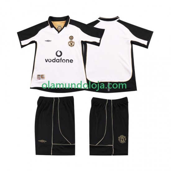 Manchester United Anniversary Football Shirt 2001 Criança Equipamento Segundo 2002 Manga Curta